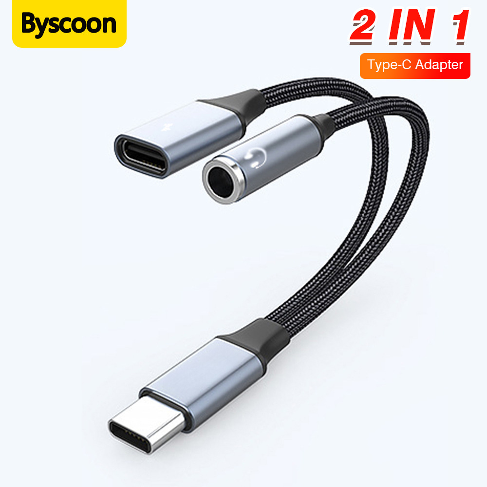 Earphone Splitter Jack - 2-in-1 Typ-C-auf-C-3,5-mm-Audioadapter USB-C-Kabel mit schnellem Ladeanschluss,