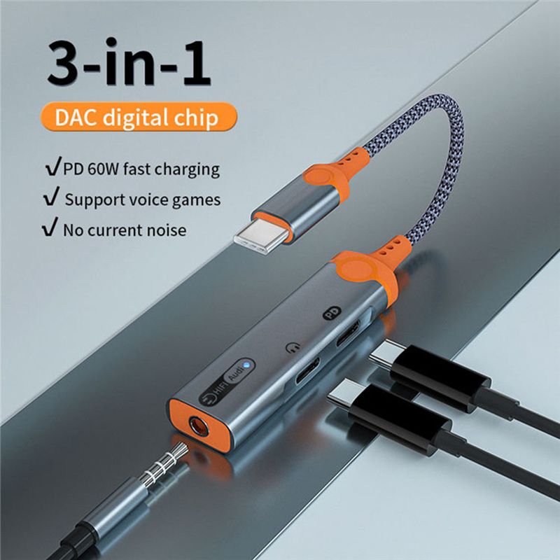 Earphone Splitter Jack - A99X Kopfhöreranschluss-Adapter PD60W Schnelllade-Splitter Typ C