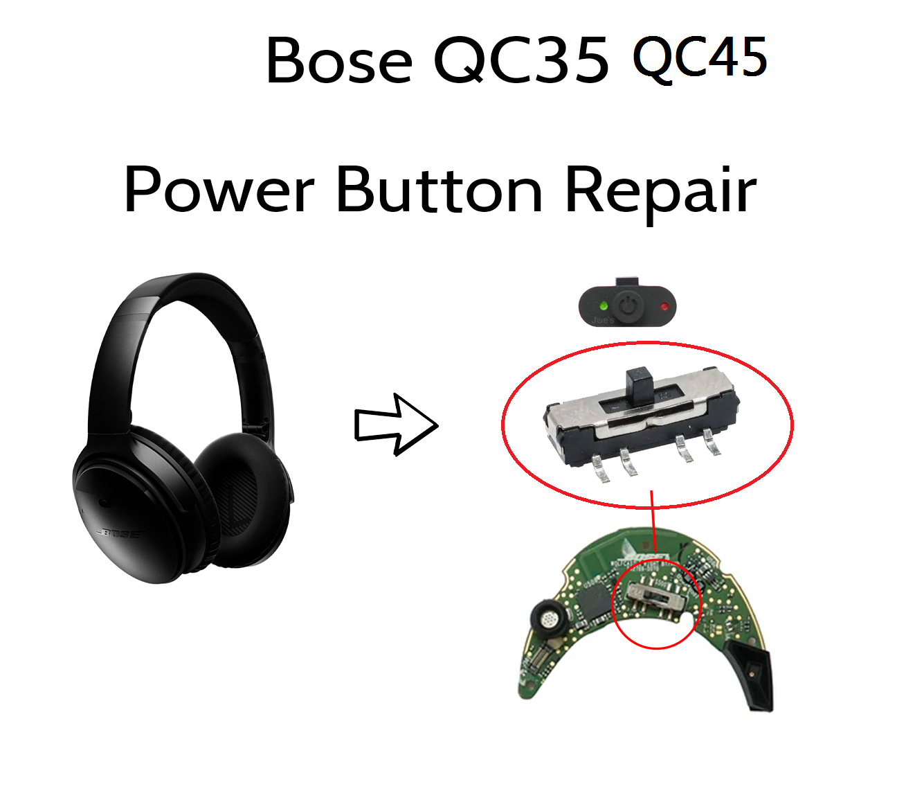 Bose Headphone Qc45 - Ersatz-Power-Taste und -Schieber für Bose QC35